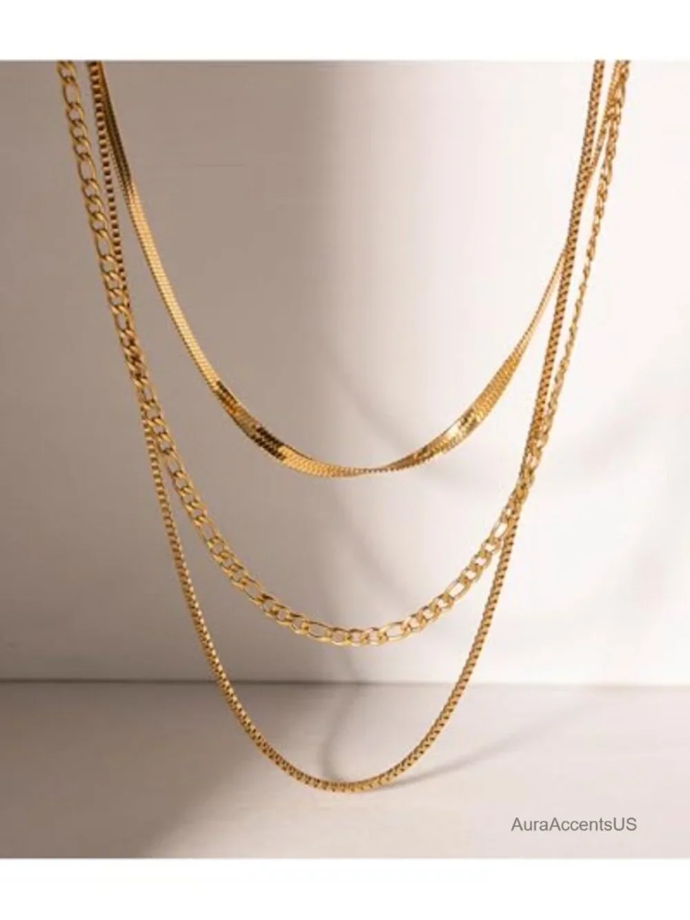 Layered Necklaces for Women 14K Gold Plated 3 Piece Stackable Set